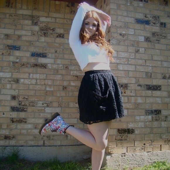 Kimchi Blue | Black Lined Lace Pocket Skirt | 2 - Picture 2 of 14